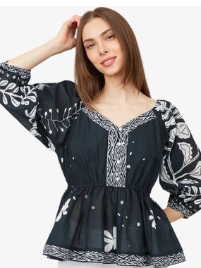 Black & White Boho Peplum Blouse